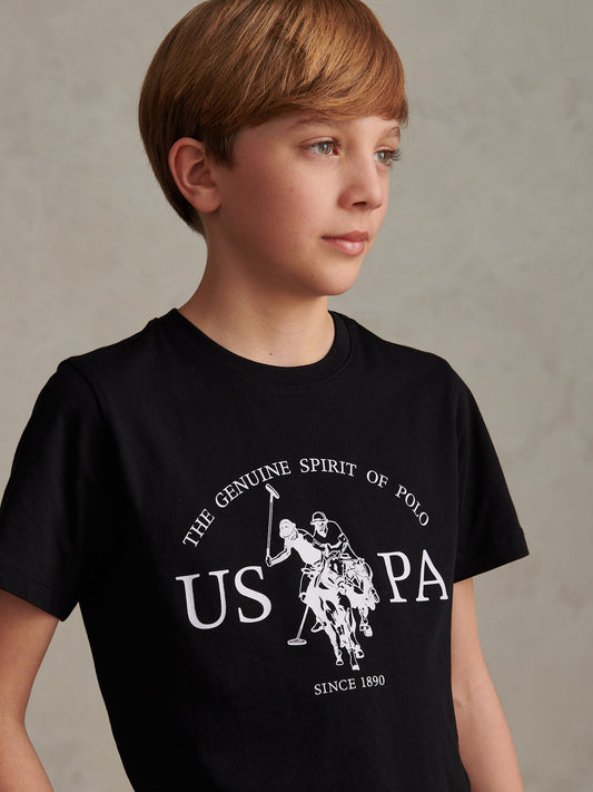Boys USPA Print Graphic T-Shirt Black Bright White DHM
