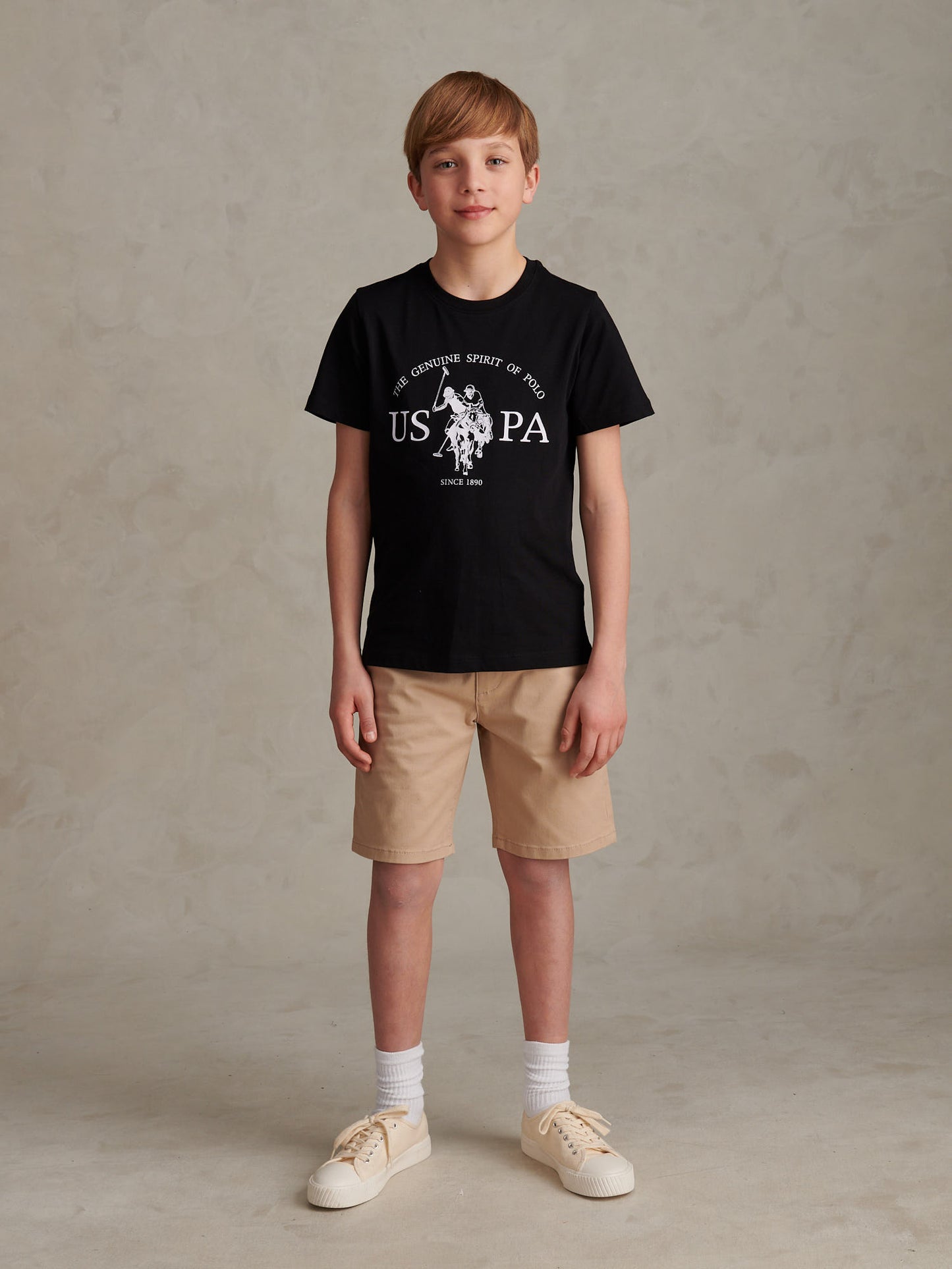 Boys USPA Print Graphic T-Shirt Black Bright White DHM