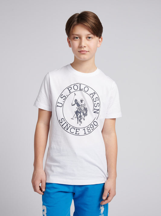 Boys USPA Circle Print T-Shirt in Bright White