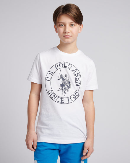 Boys USPA Circle Print T-Shirt in Bright White