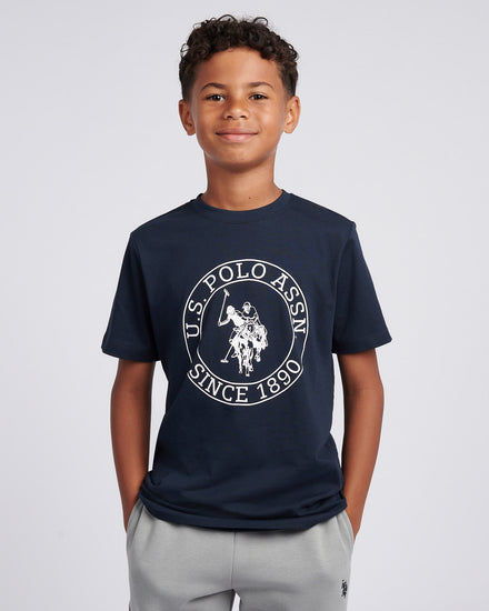 Boys USPA Circle Print T-Shirt in Dark Sapphire Navy