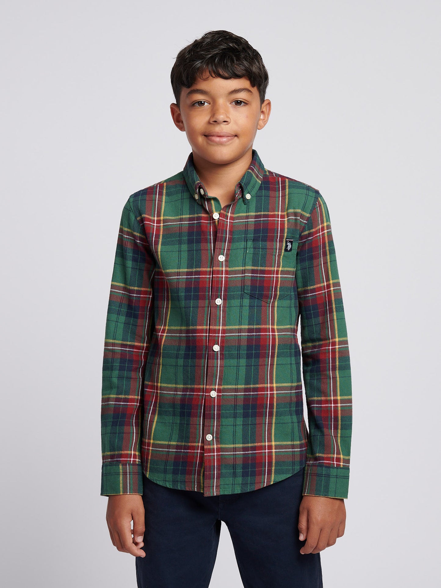 Boys Checked Buttondown Pocket Shirt in Pineneedle