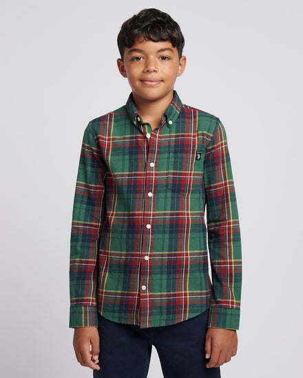 Boys Checked Buttondown Pocket Shirt in Pineneedle