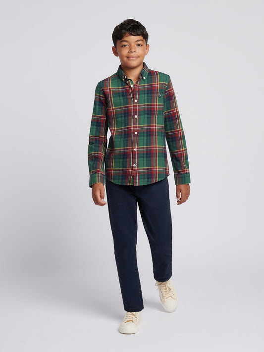 Boys Checked Buttondown Pocket Shirt in Pineneedle