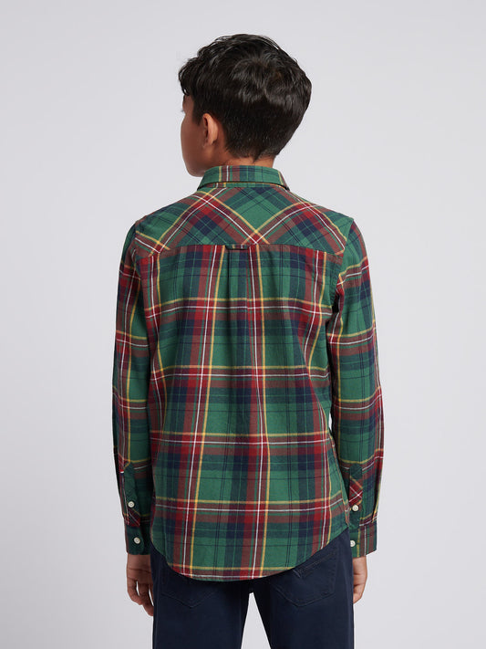 Boys Checked Buttondown Pocket Shirt in Pineneedle
