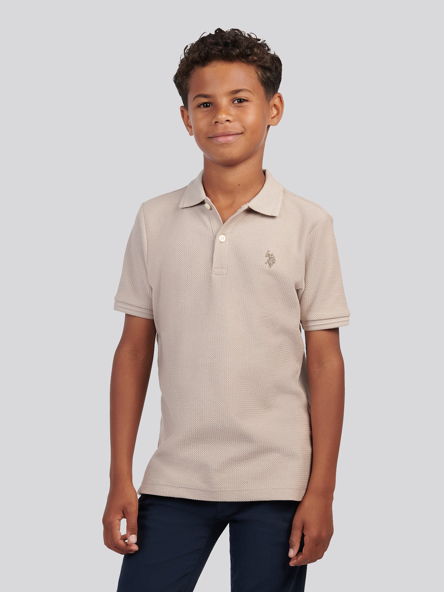 Boys Herringbone Texture Polo Shirt in Atmosphere