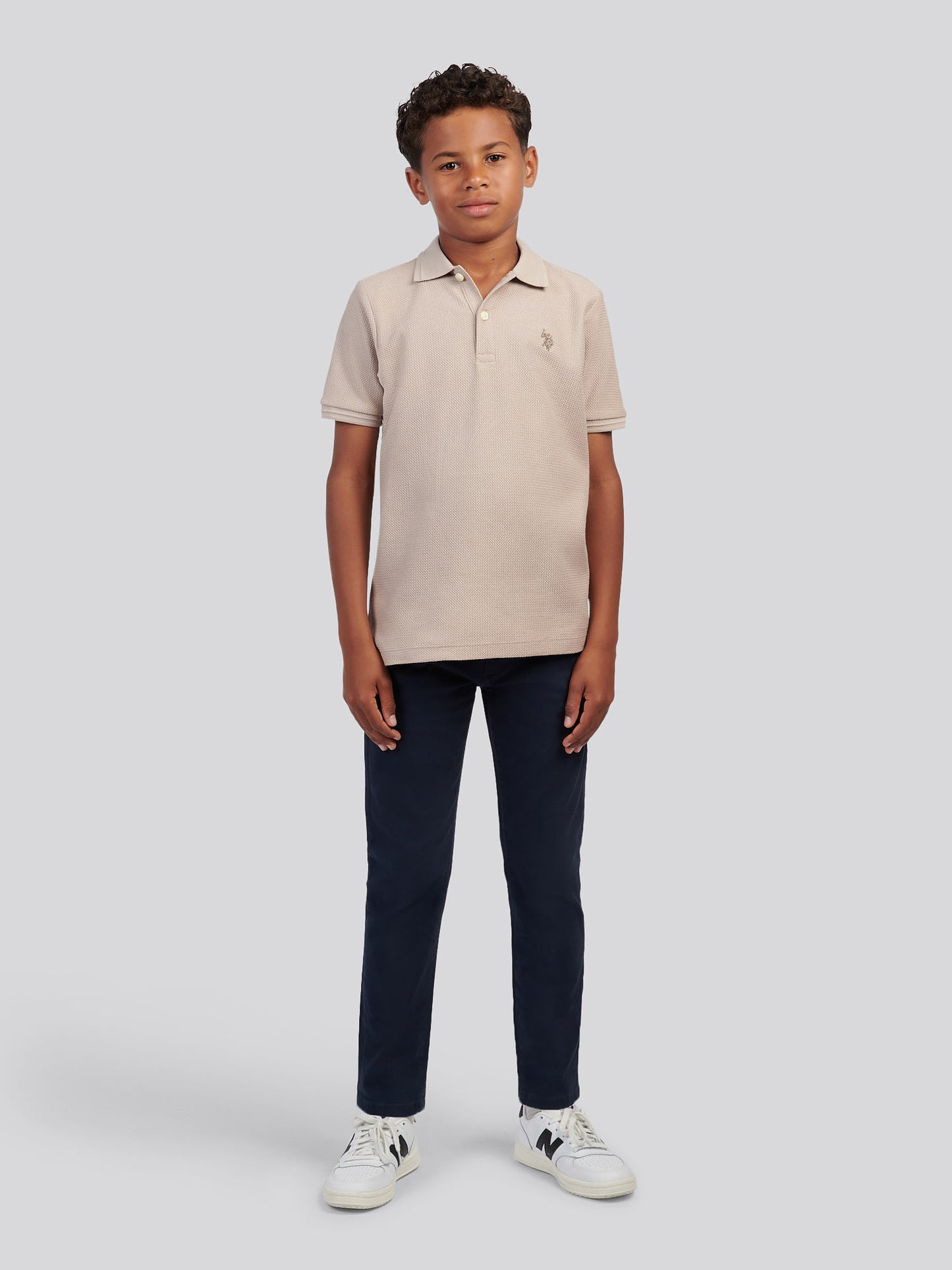 Boys Herringbone Texture Polo Shirt in Atmosphere