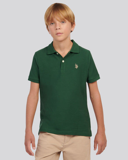 Boys Herringbone Texture Polo Shirt in Pineneedle