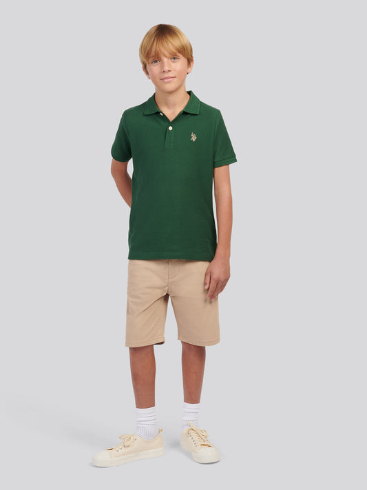 Boys Herringbone Texture Polo Shirt in Pineneedle