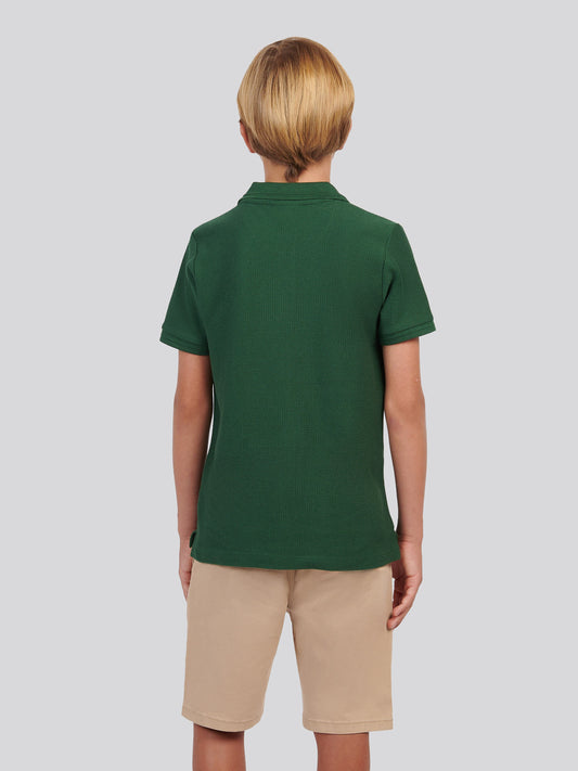 Boys Herringbone Texture Polo Shirt in Pineneedle