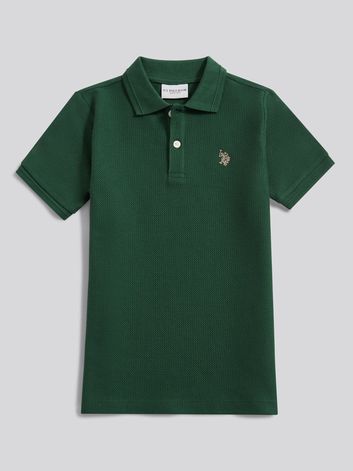 Boys Herringbone Texture Polo Shirt in Pineneedle
