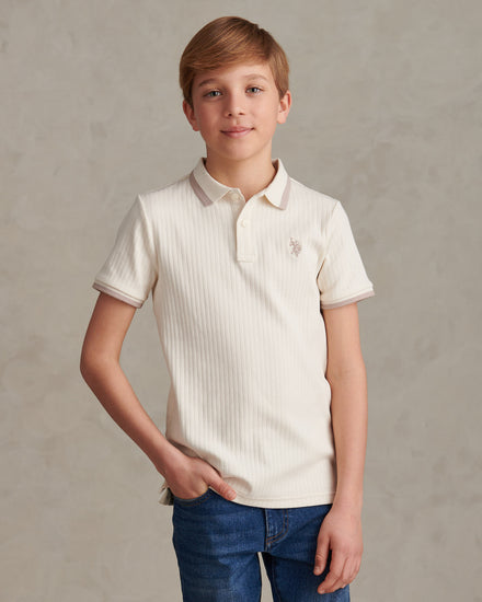 Boys Rib Texture Polo Shirt in Whisper White