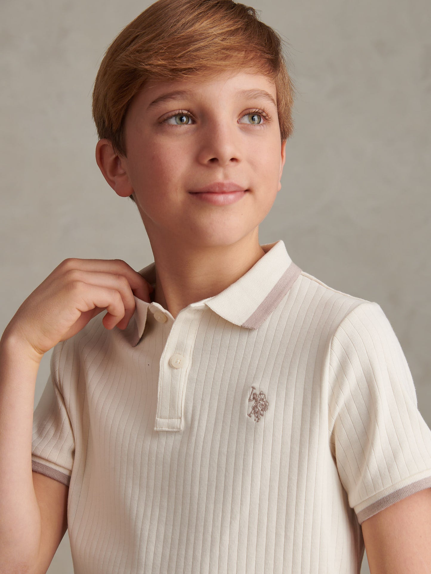 Boys Rib Texture Polo Shirt in Whisper White