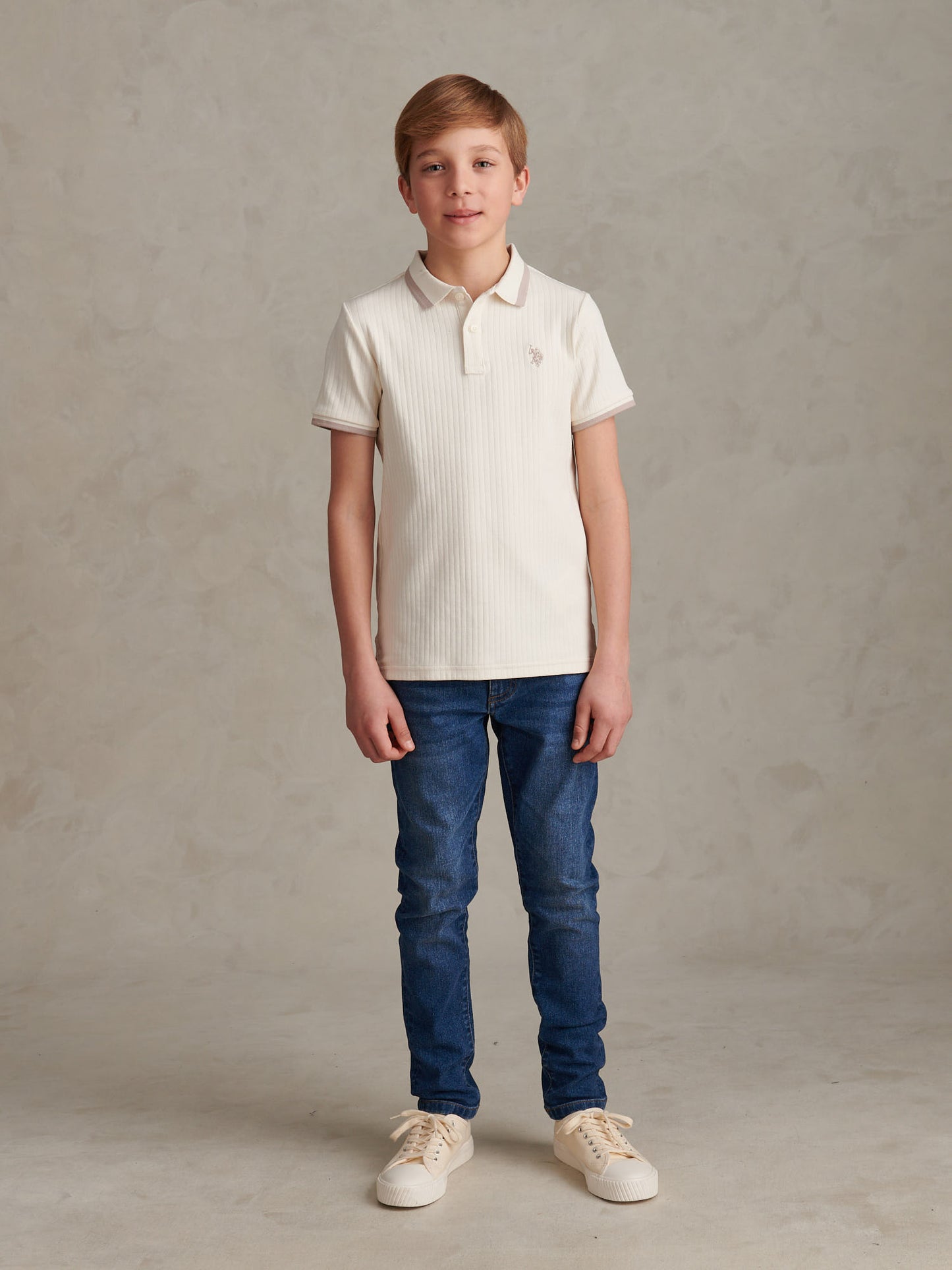 Boys Rib Texture Polo Shirt in Whisper White