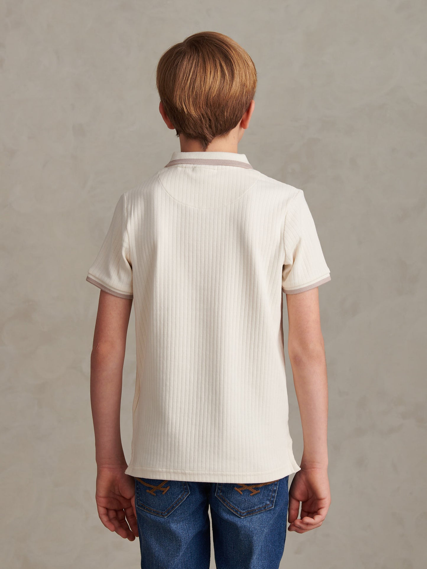 Boys Rib Texture Polo Shirt in Whisper White