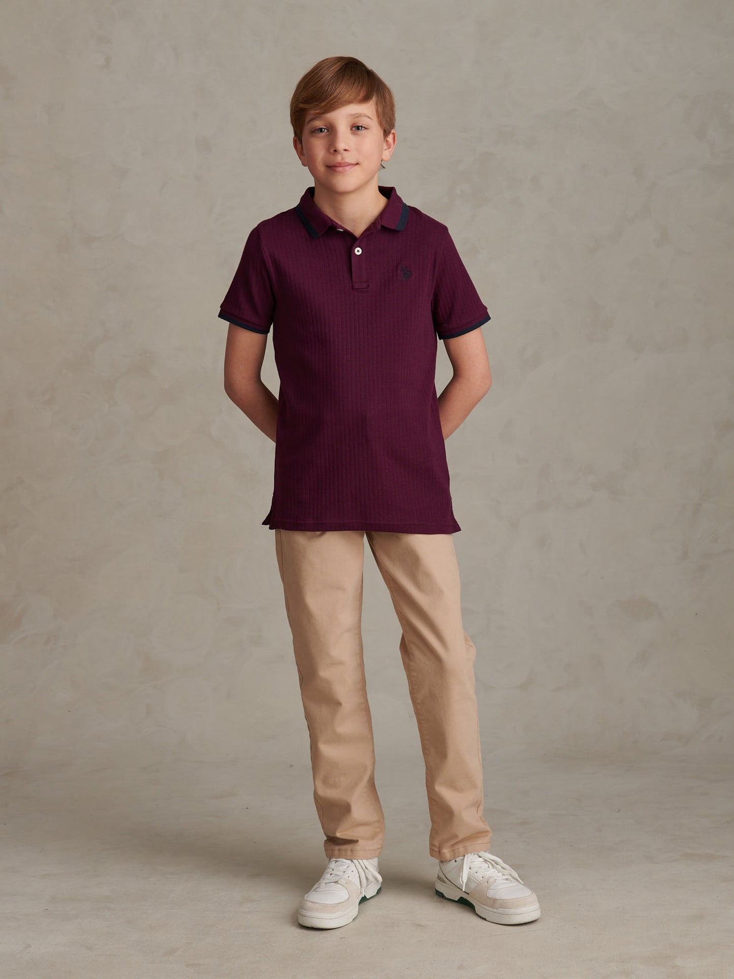 Boys Rib Texture Polo Shirt in Grape Wine