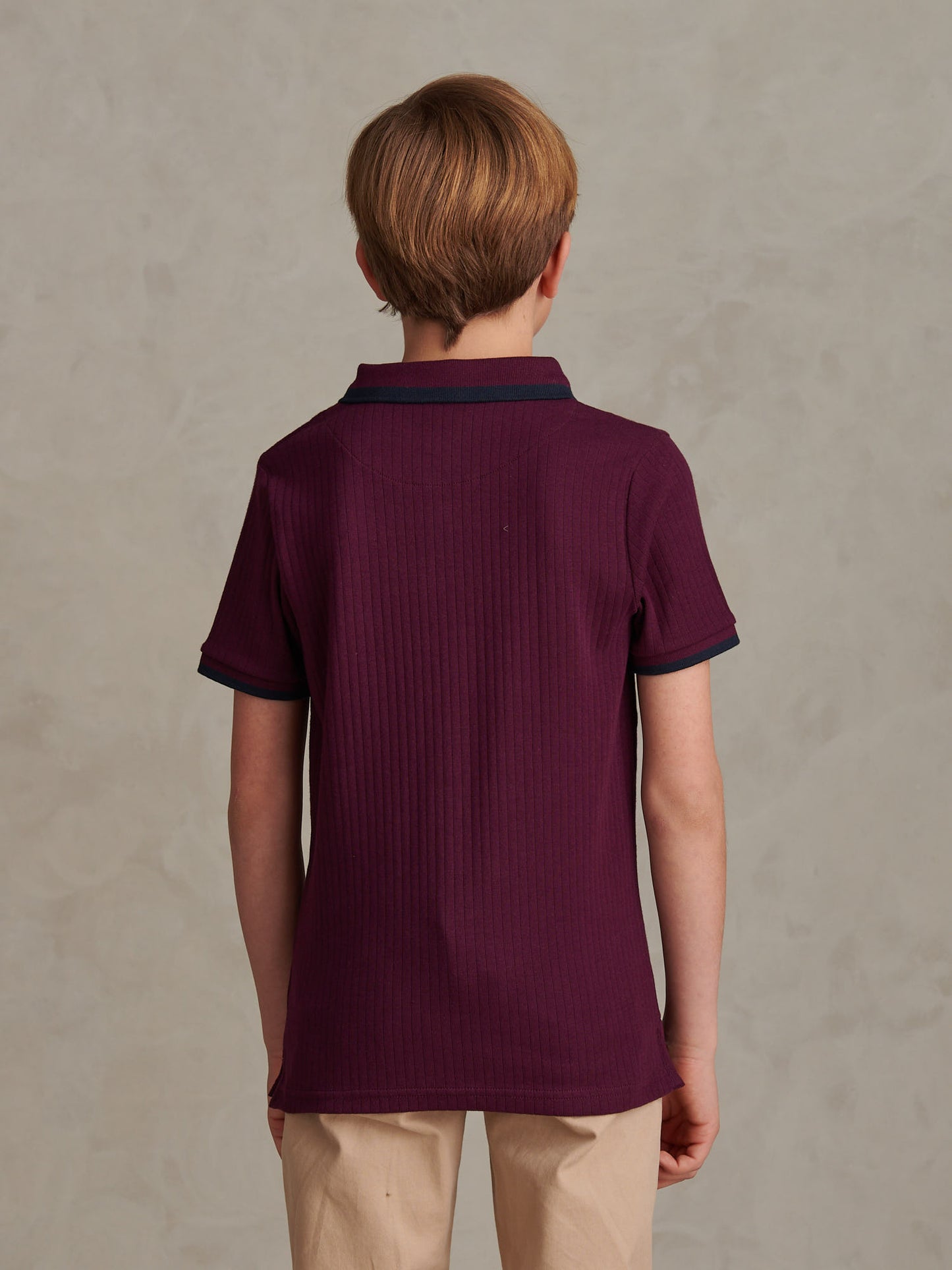Boys Rib Texture Polo Shirt in Grape Wine