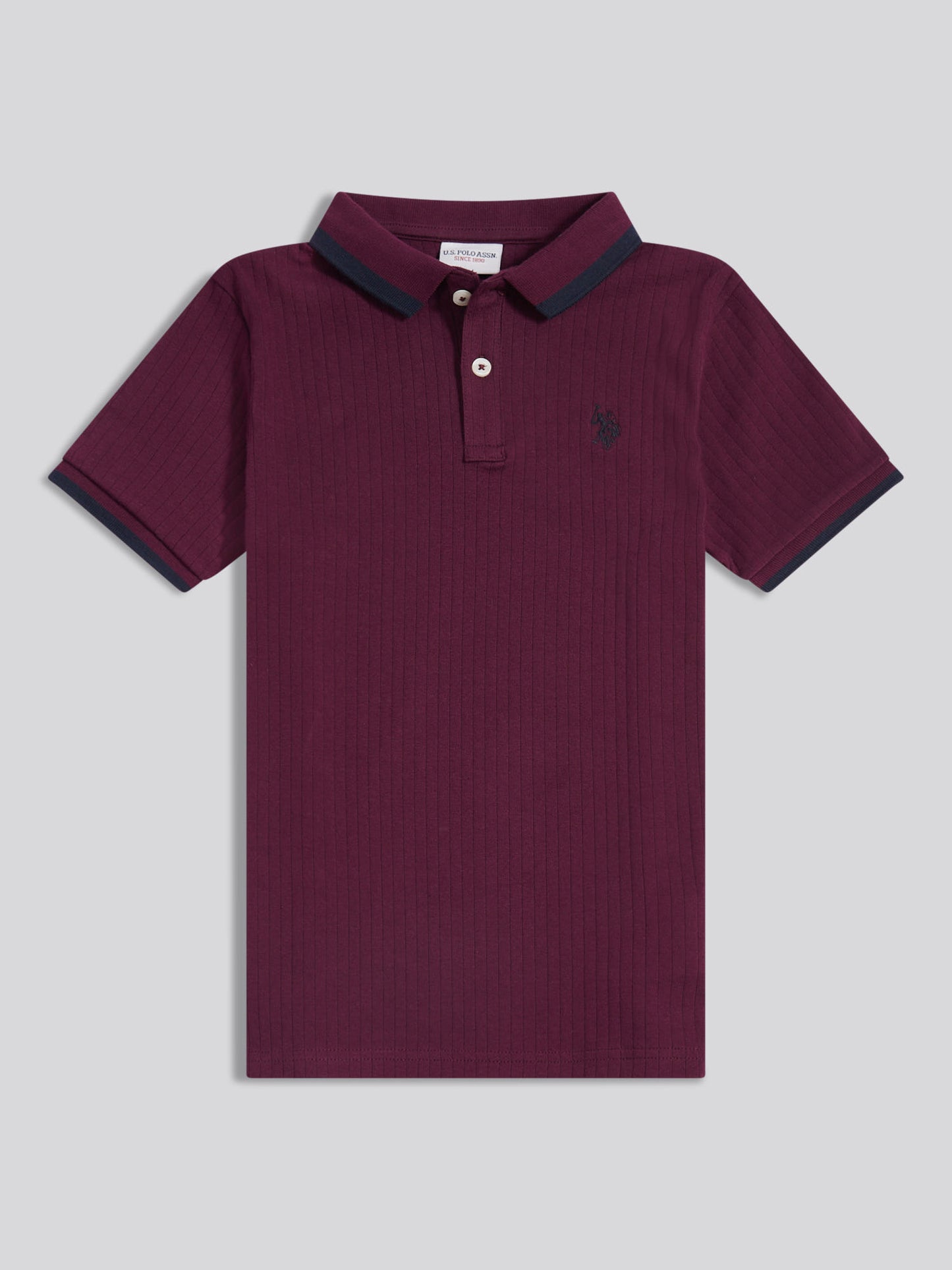 Boys Rib Texture Polo Shirt in Grape Wine