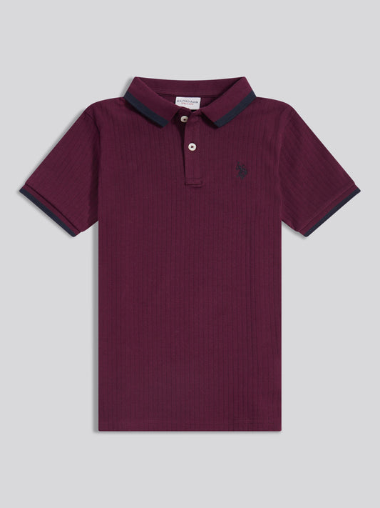 Boys Rib Texture Polo Shirt in Grape Wine