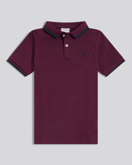 Boys Rib Texture Polo Shirt in Grape Wine