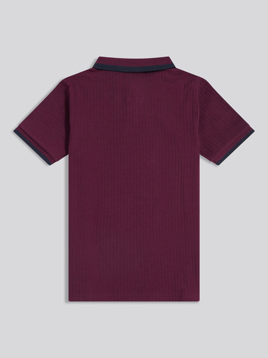 Boys Rib Texture Polo Shirt in Grape Wine