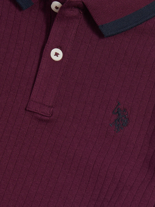 Boys Rib Texture Polo Shirt in Grape Wine