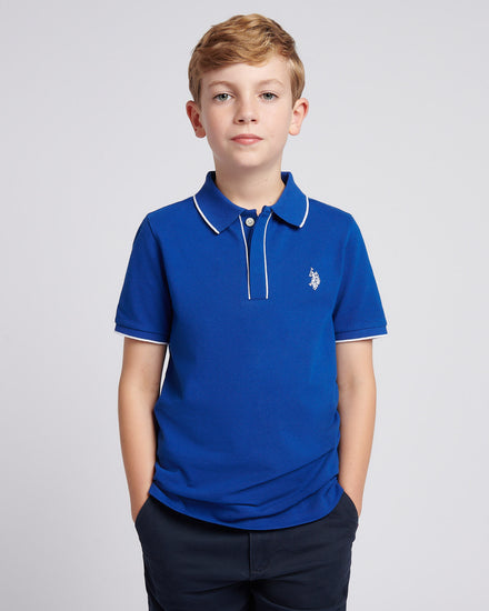 Boys Piped Pique Polo Shirt in Sodalite Blue