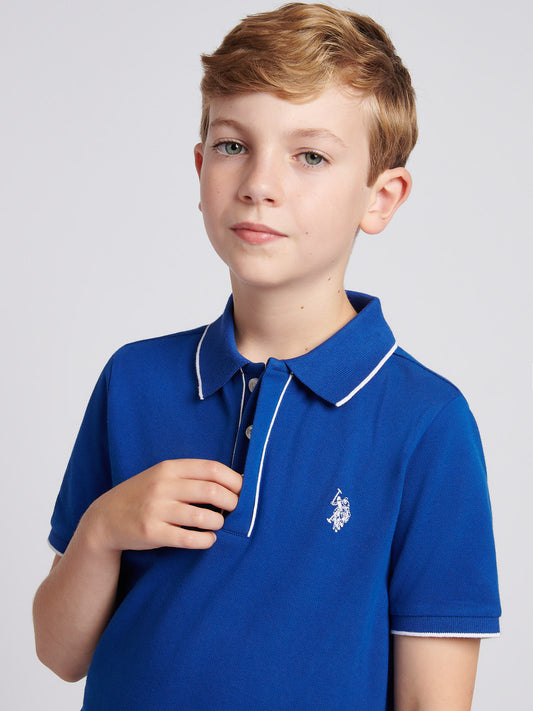 Boys Piped Pique Polo Shirt in Sodalite Blue