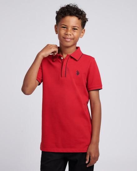 Boys Piped Pique Polo Shirt in Haute Red