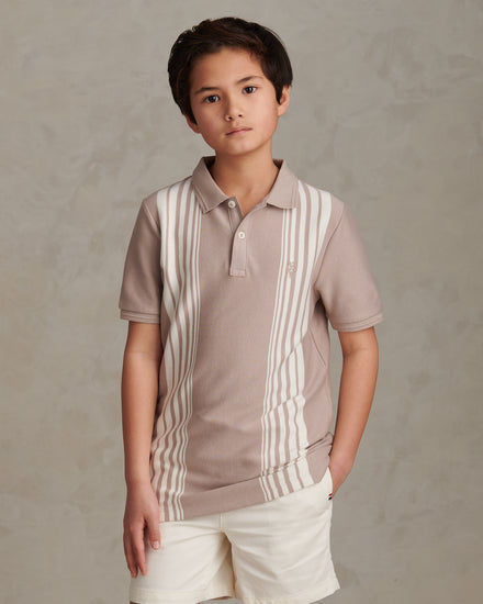 Boys Vertical Stripe Polo Shirt in Atmosphere