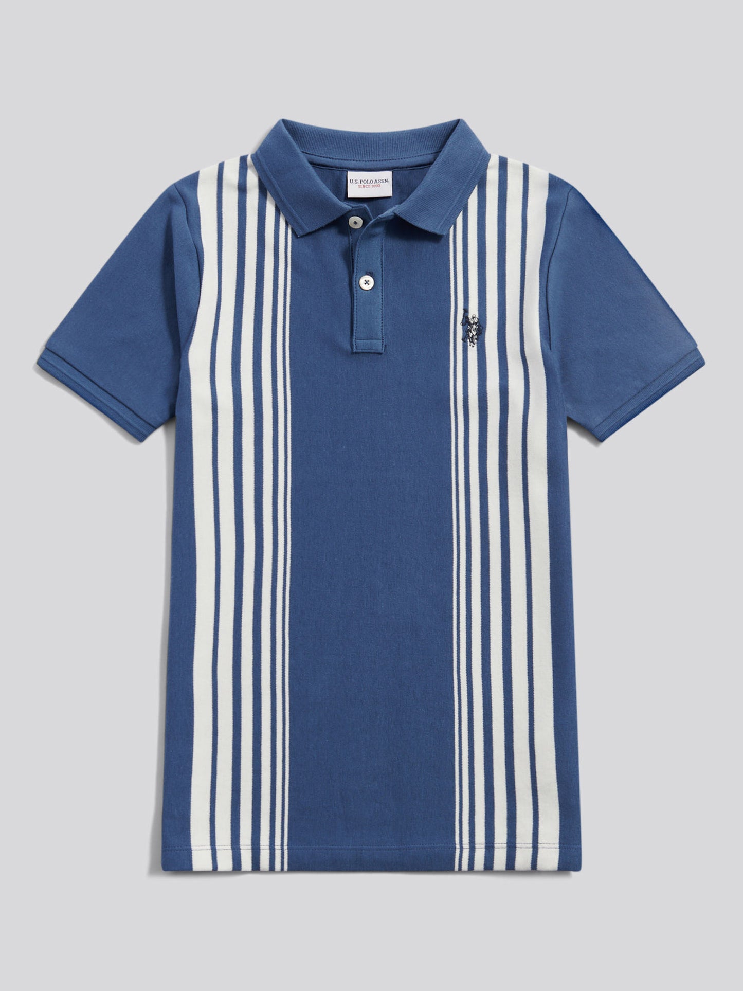Boys Vertical Stripe Polo Shirt in Vintage Indigo
