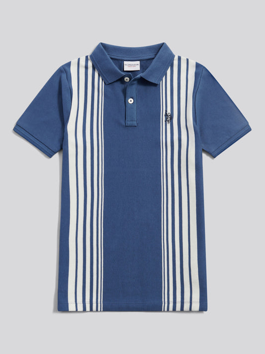 Boys Vertical Stripe Polo Shirt in Vintage Indigo