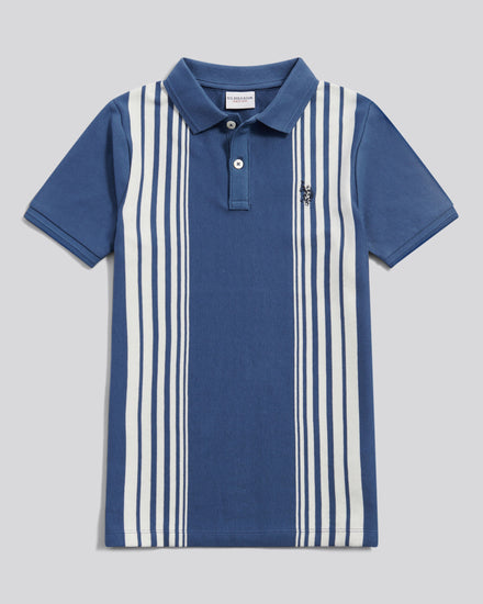 Boys Vertical Stripe Polo Shirt in Vintage Indigo