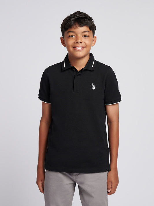 Boys Smart Pique Polo Shirt in Black