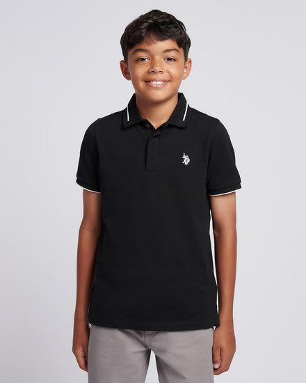 Boys Smart Pique Polo Shirt in Black