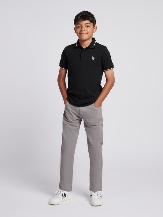 Boys Smart Pique Polo Shirt in Black