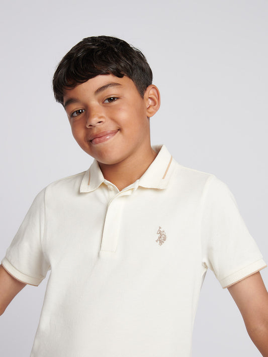 Boys Smart Pique Polo Shirt in Whisper White