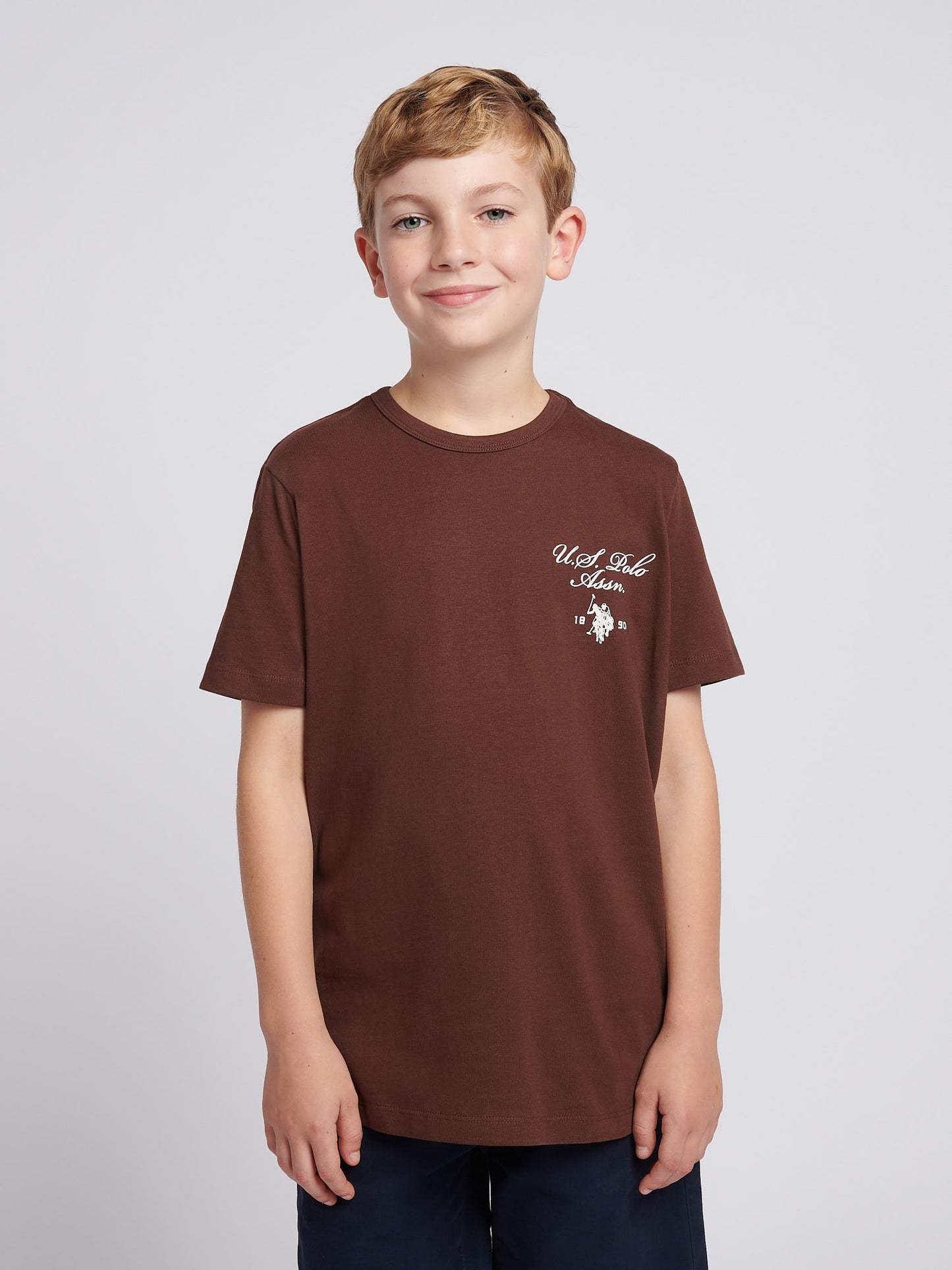 Boys Script Print Back Graphic T-Shirt in Chocolate Martini