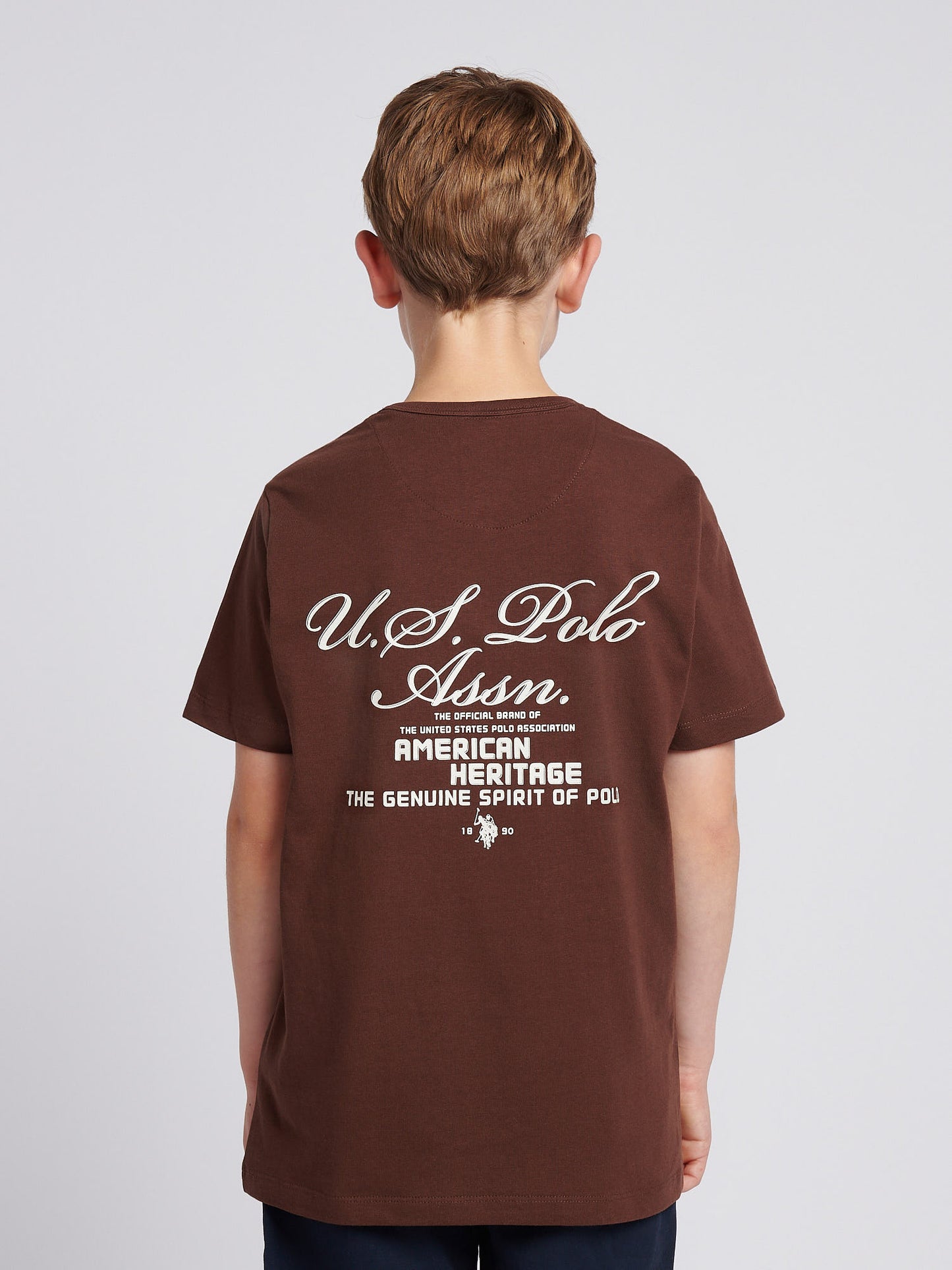 Boys Script Print Back Graphic T-Shirt in Chocolate Martini
