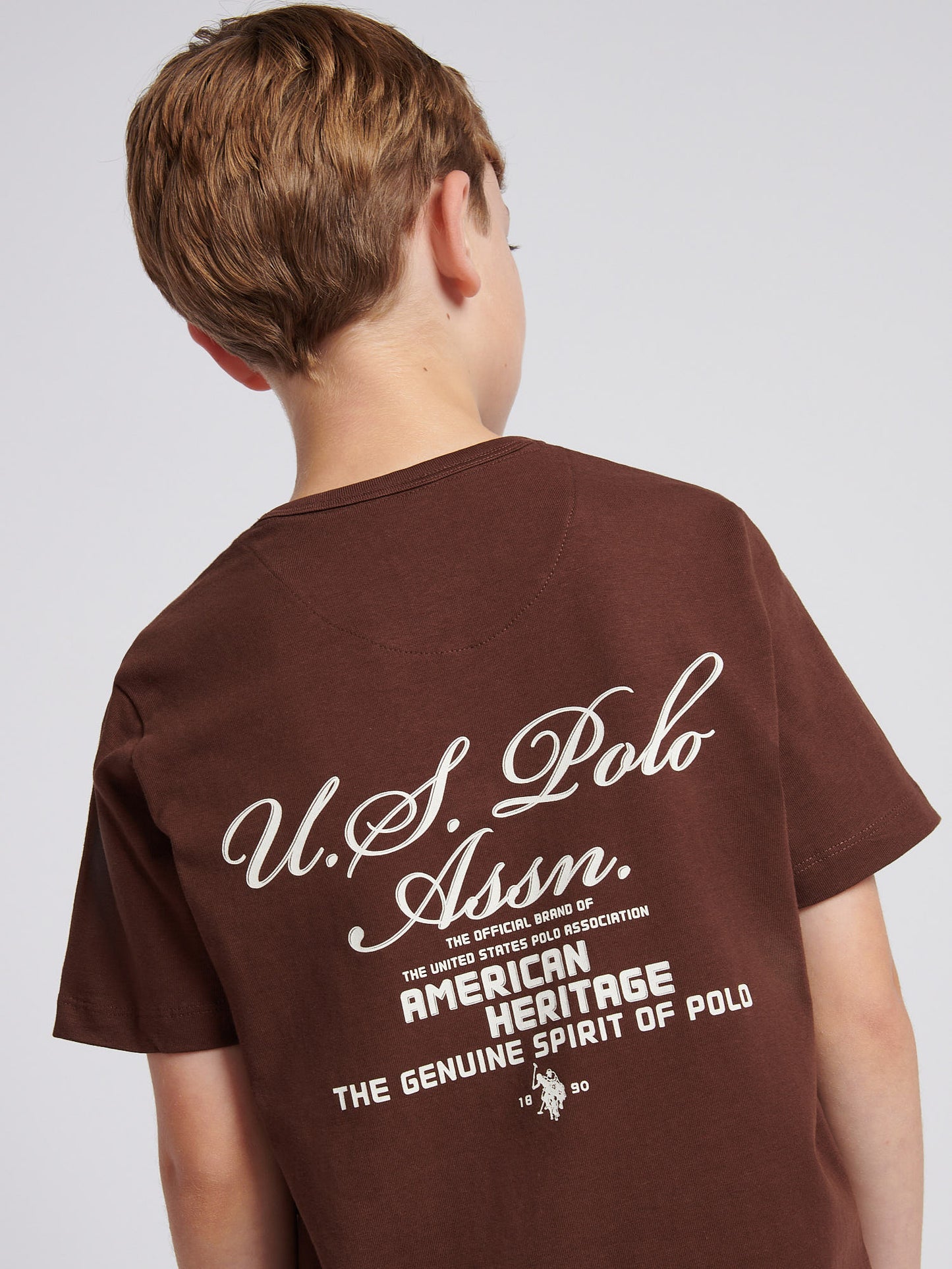Boys Script Print Back Graphic T-Shirt in Chocolate Martini