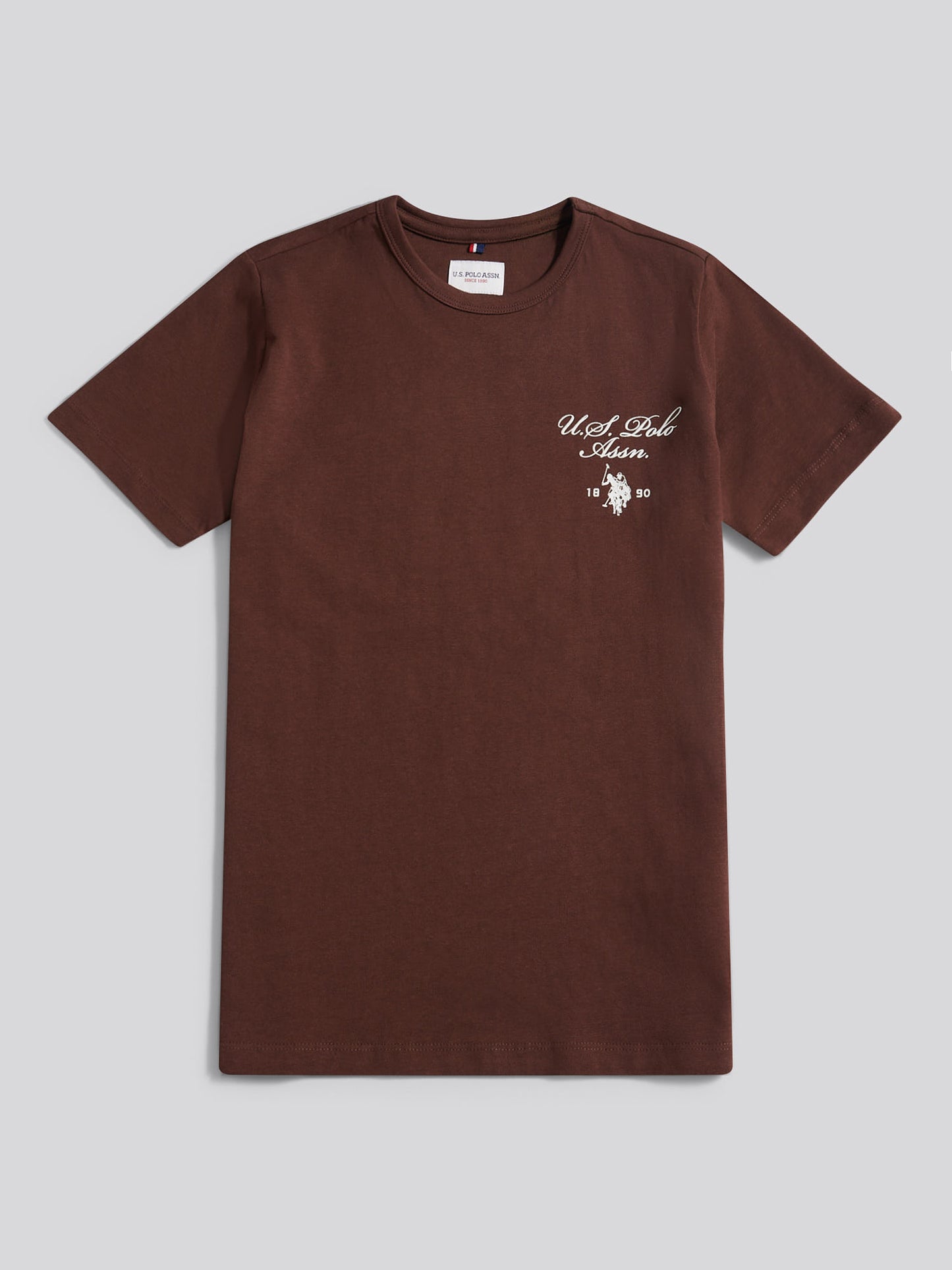 Boys Script Print Back Graphic T-Shirt in Chocolate Martini