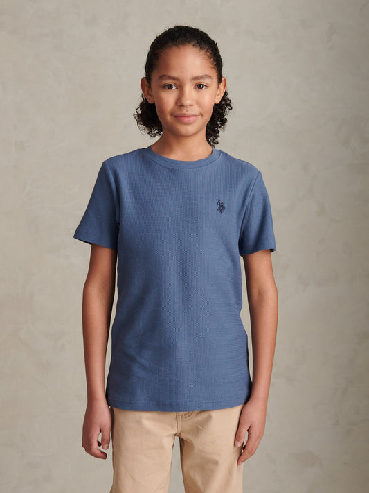 Boys Herringbone Texture T-Shirt in Vintage Indigo