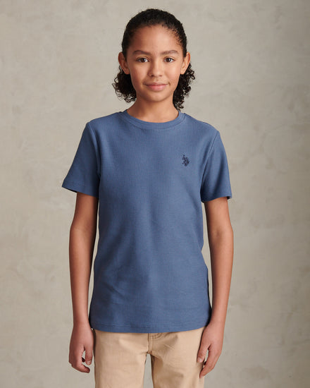 Boys Herringbone Texture T-Shirt in Vintage Indigo
