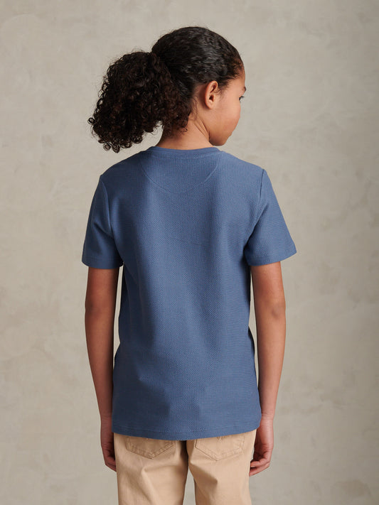 Boys Herringbone Texture T-Shirt in Vintage Indigo
