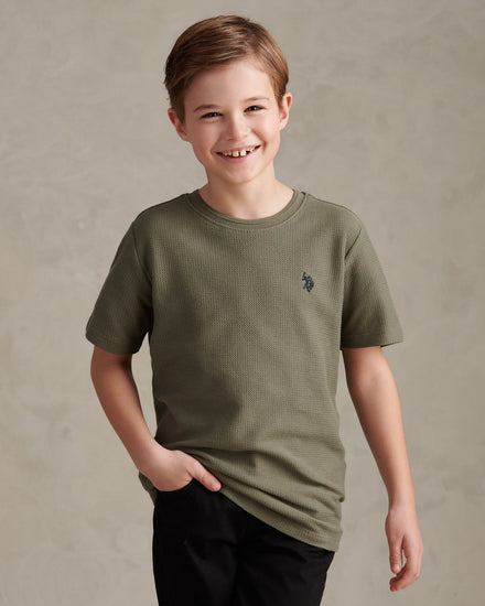 Boys Herringbone Texture T-Shirt in Mulled Basil