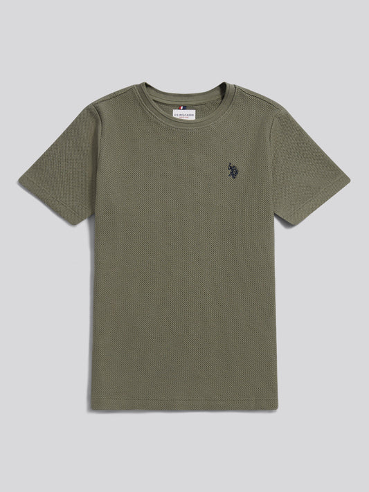 Boys Herringbone Texture T-Shirt in Mulled Basil