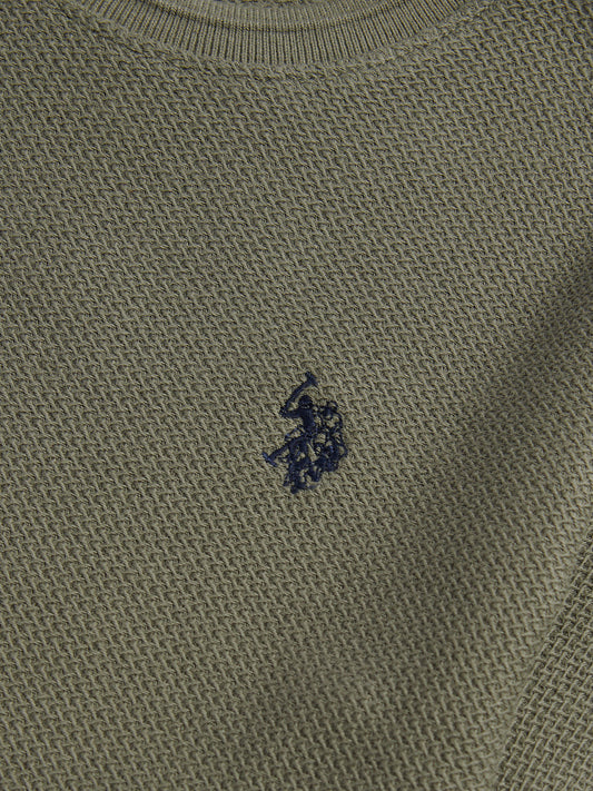 Boys Herringbone Texture T-Shirt in Mulled Basil