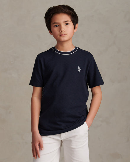 Boys Tipped Pique T-Shirt in Dark Sapphire Navy