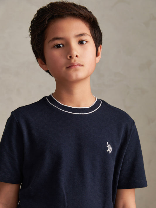 Boys Tipped Pique T-Shirt in Dark Sapphire Navy
