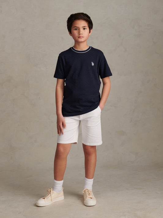 Boys Tipped Pique T-Shirt in Dark Sapphire Navy